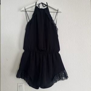 Guess Romper Size Medium Black "Flirty" Lace Trim Soft Y2K Backless Date Night